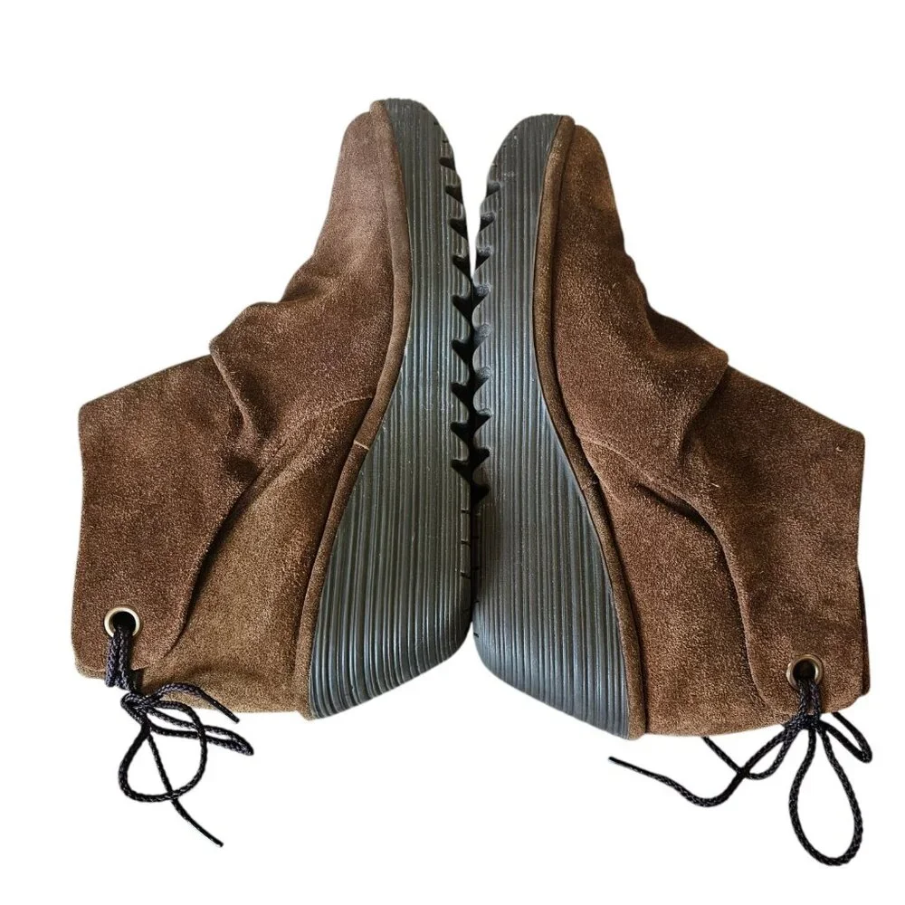 Fly London Brown Wedge Ankle‎ Boots Suede Slip On Size 10 EU 40 Laceup Back
